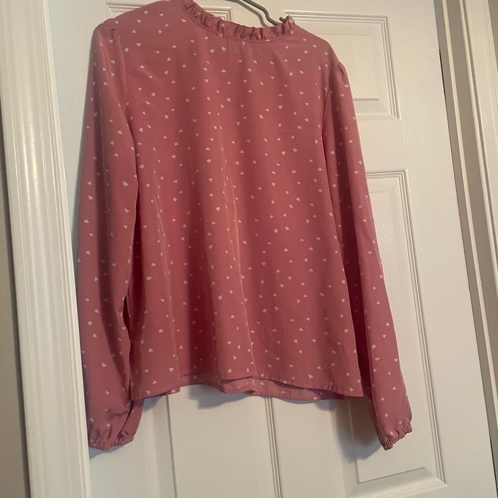 SHEIN Pink Heart Print Blouse